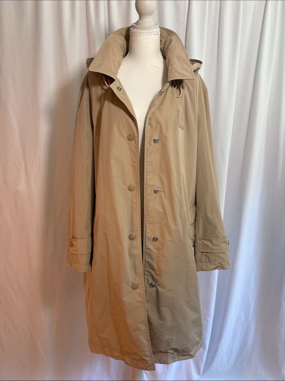 Burberry Beige Long Raincoat with Snap & Zip Front